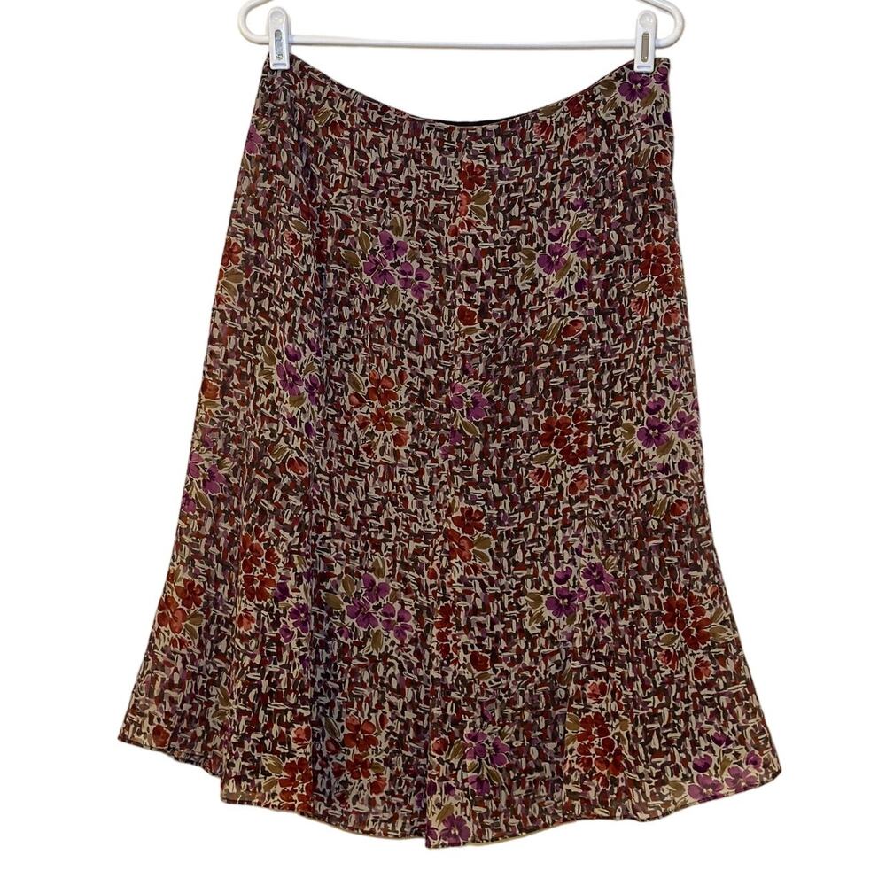 Charter Club 100% Silk Women's Size 10 Red Floral Paisley A-Line Midi Skirt Y2K